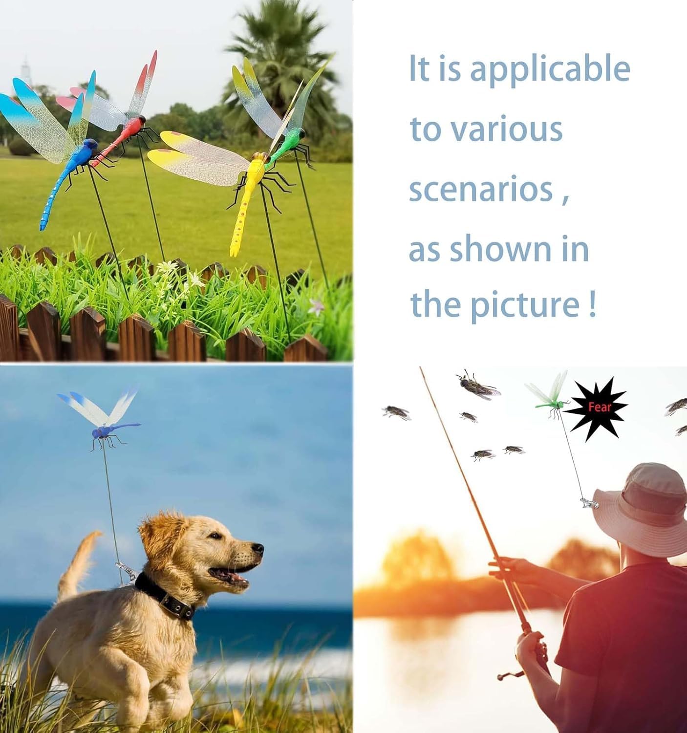20 Pcs Dragonfly Clips for Bugs Repellent, 3D Artificial Dragonfly Hat Clips Garden Decor, Garden Bird and Fly Scare Devices for Indoor Outdoor