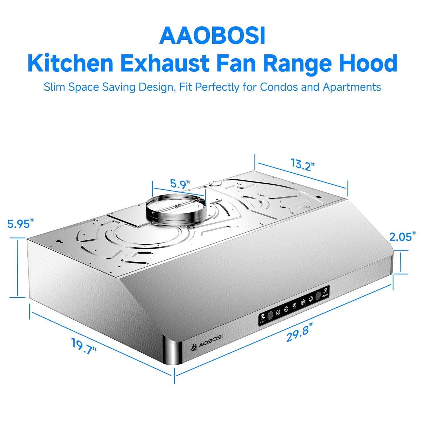 AAOBOSI Range Hood 30 inch Under Cabinet, (Upgraded)800-CFM Gesture Sensing/Touch Control/Motor,3 Speed Range Hood with LED Lights Exhaust Fan, Stainless Steel Kitchen Vent Hood