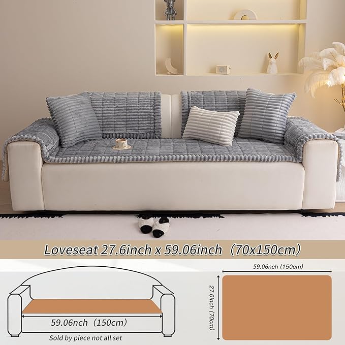 Couch Cover for Dogs Washable,Non Slip Fuzzy Durable Couch Covers for 3 Cushion Sofa Pet Friendly Sofa Cover Dog Thick Soft Slipcovers Protector Couches Mat Bed (Light Grey,27.6" x 59"/70 x 150cm)