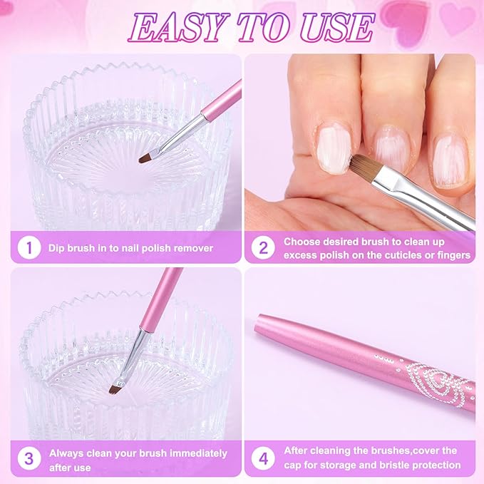 Metal Purple Nail Art Clean Up Brushes for Cleaning Polish Mistakes on the Cuticles, Acetone Resistant Nail Brush, Fingernail Cleaning Brushes for Nail Art and Designs (Round&flat&Bevel)