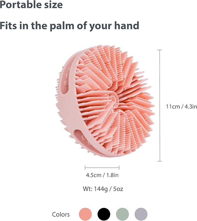 2 Pack Silicone Exfoliating Body Scrubber, Silicone Body Brush, Soft Silicone Loofah for Sensitive Skin, Shower Head Massager, Easy to Clean, Lathers Well(Pink&Black)