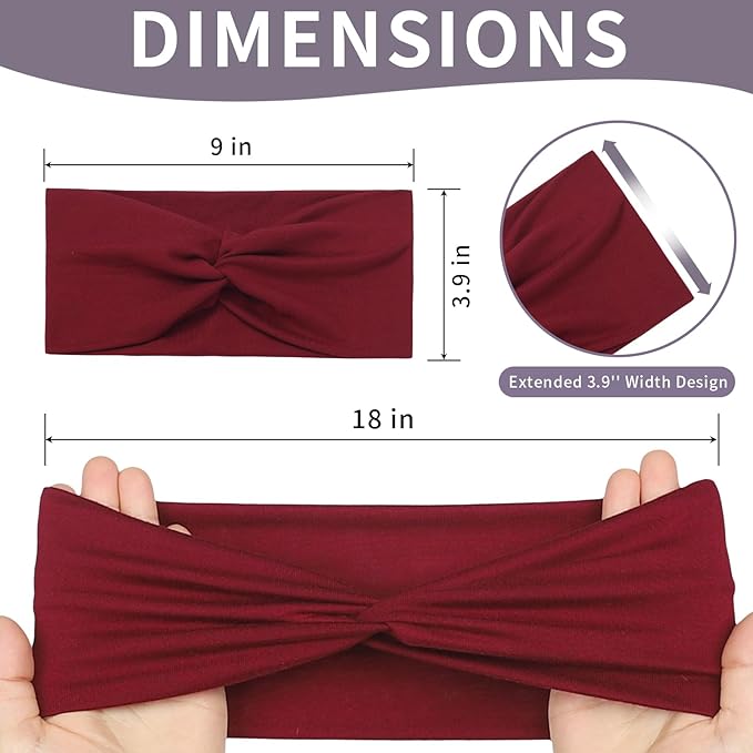 12 Pcs Stretchy Headbands for Women, Absorbed Sport Headband Soft Twist Knotted Hairbands for Daily Life Yoga Workout(Black/Brown/White/Red)