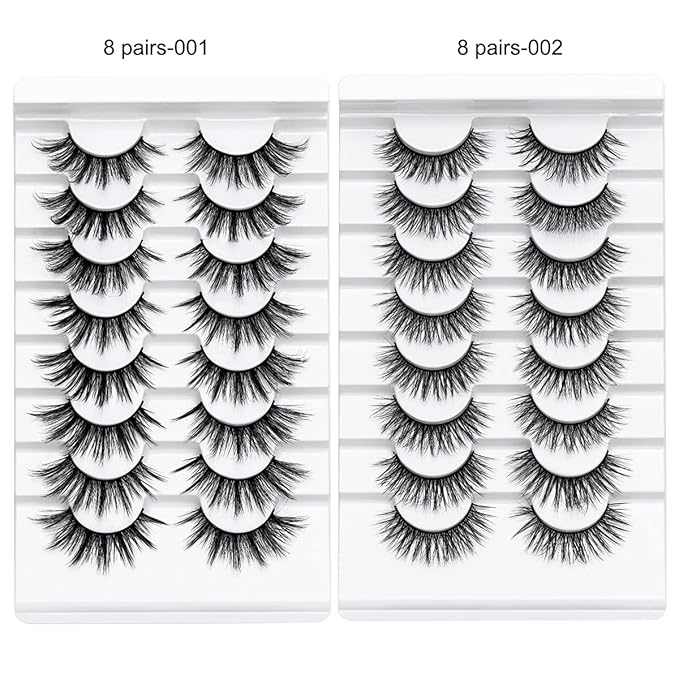 DYSILK Mink Lashes Fluffy Eyelashes - Strip Lashes False Lashes 8 Pairs 6D Lashes Faux Mink Eyelashes Fluffy Natural Look False Eyelashes Long Lashes Pack Mink Lashes Soft Reusable Eye Lashes