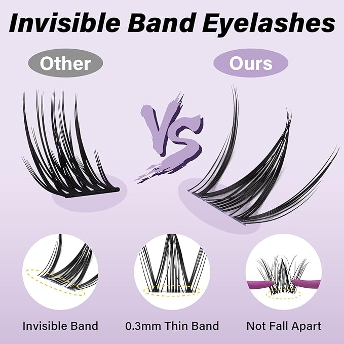 B&Q Snow Lotus Lash Clusters Kit Natural Lashes Clusters Wispy Invisible Band Manga Lashes Individual Lashes Bond and Seal Eyelash Extension Kit Easy Removal (Snow Lotus KIT-8-18MIX)