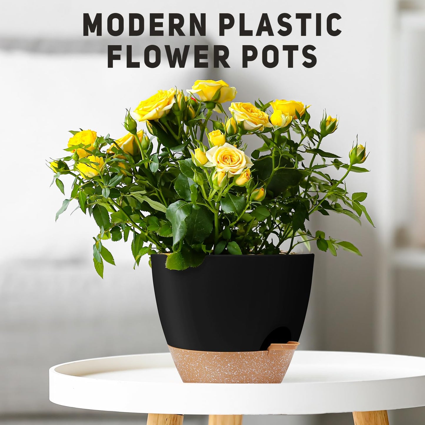 YNNICO 12" 10" 9" Large Self Watering Plant Pots, 3 Pack Flower Pots Planters with Multi Mesh Drainage Holes for Indoor Outdoor Garden Plants and Flowers (Black)