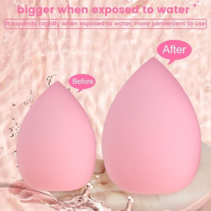 Skincare Face Wash Spa Headband and Wristband Set Makeup Sponges Set Quilted Makeup Bag Face Soft Triangle Makeup Puff Sponge Pieces Powder Puff Women and Teen Girl Gifts Trendy Stuff (Pink bag)