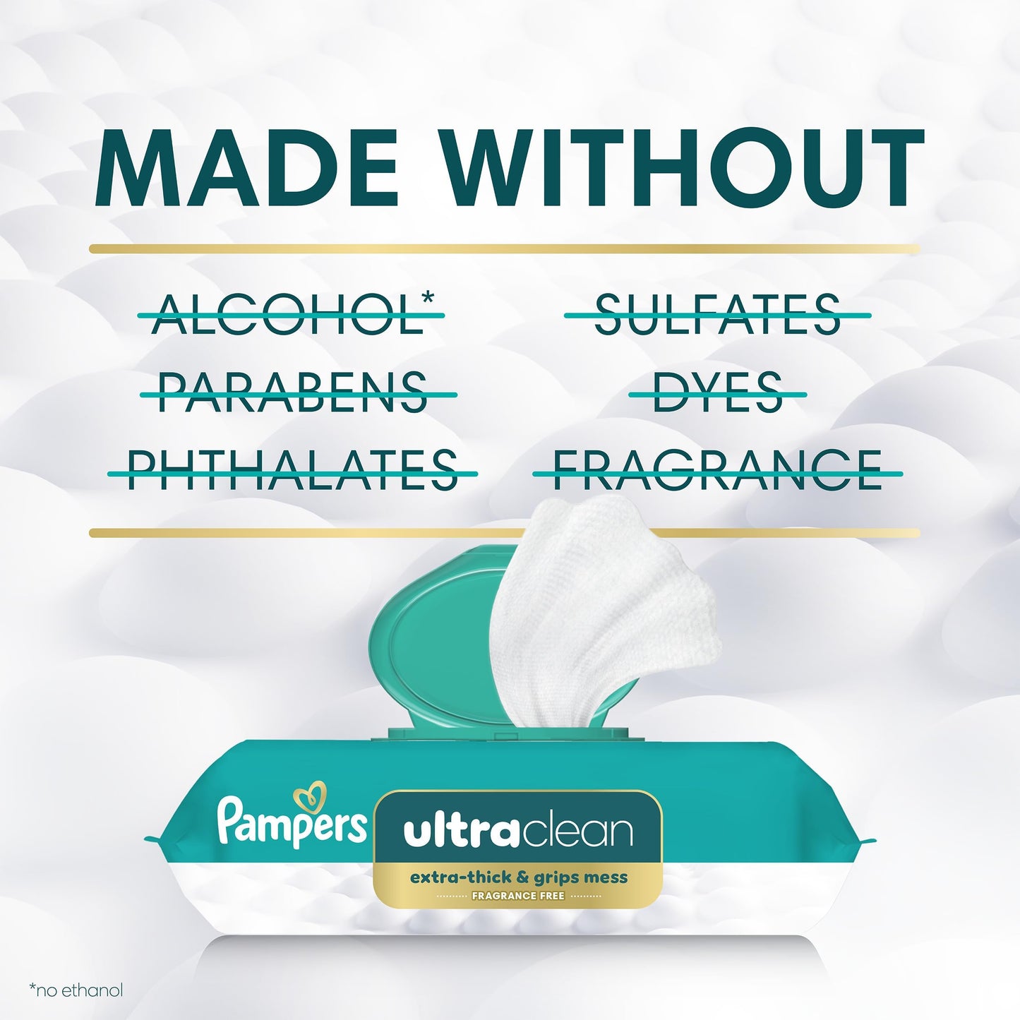 Pampers Ultra Clean Baby Wipes (Previously 'Free & Gentle'), 99% Water, Hypoallergenic, Unscented, 100% Plant Based, Plastic-Free, 624 Baby Wipes Total (8X Flip-Top Packs) [Packaging May Vary]