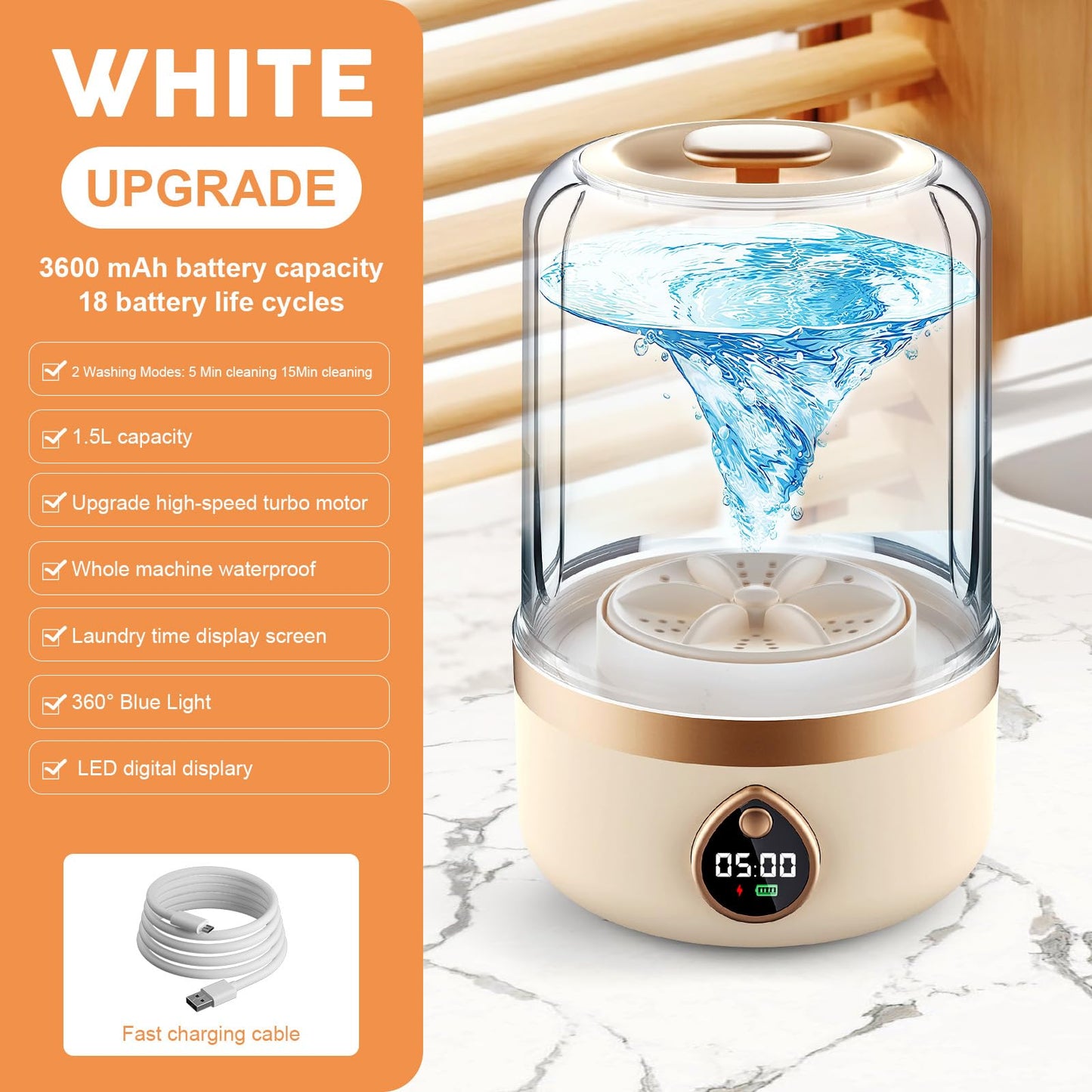 Underwear Washer, Portable Mini Washing Machine, Upgraded Mini Washings Machines, Rechargeable Cordless Washing-Machine, Laundry Cup for Bra, Underwear, Socks (1.5L apricot)