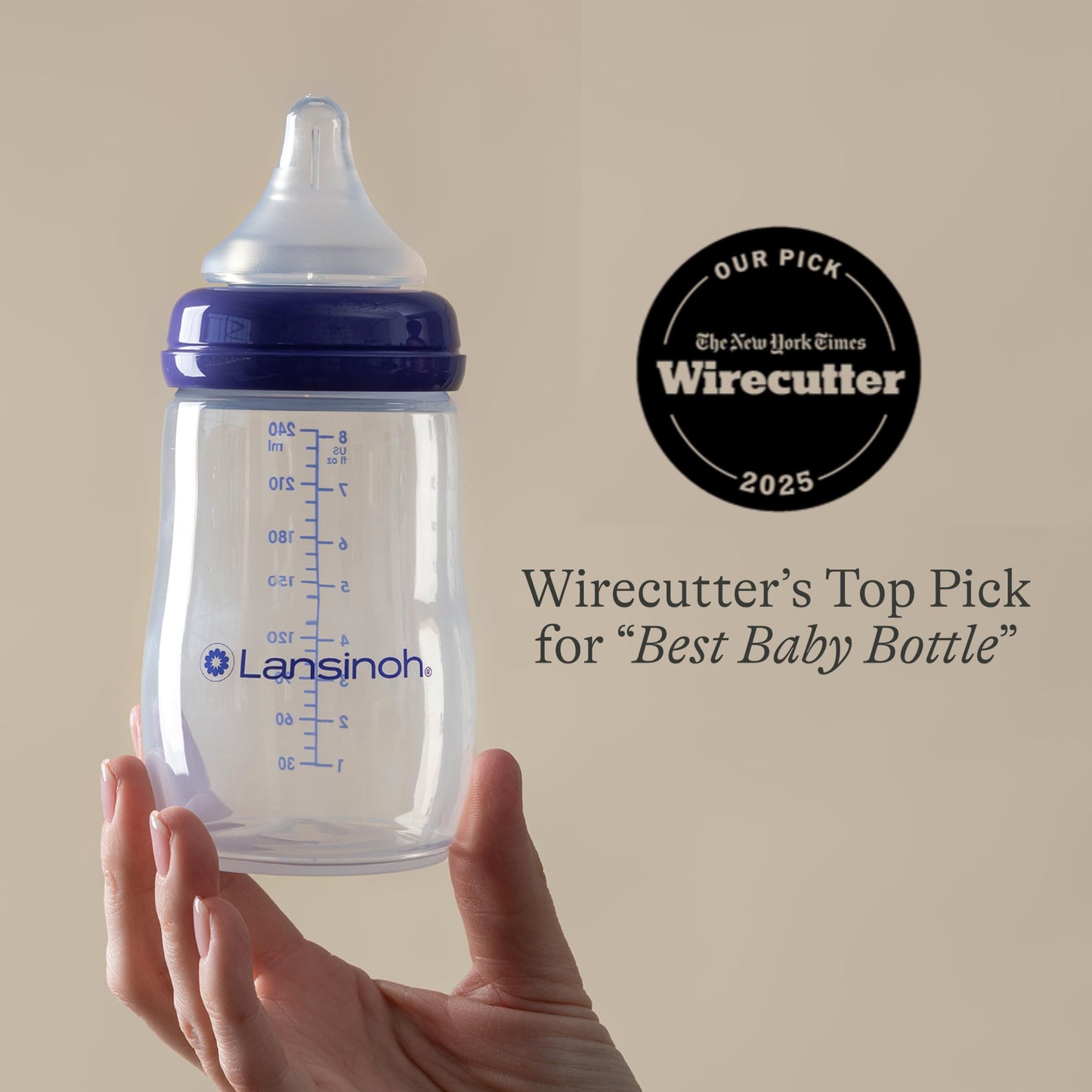 Lansinoh Anti-Colic Baby Bottles, BPA-Free Plastic, 8 Ounces, 3 Count, Medium Flow Nipples (Size M), Breastfeeding Bottle with NaturalWave Design, Baby Essentials