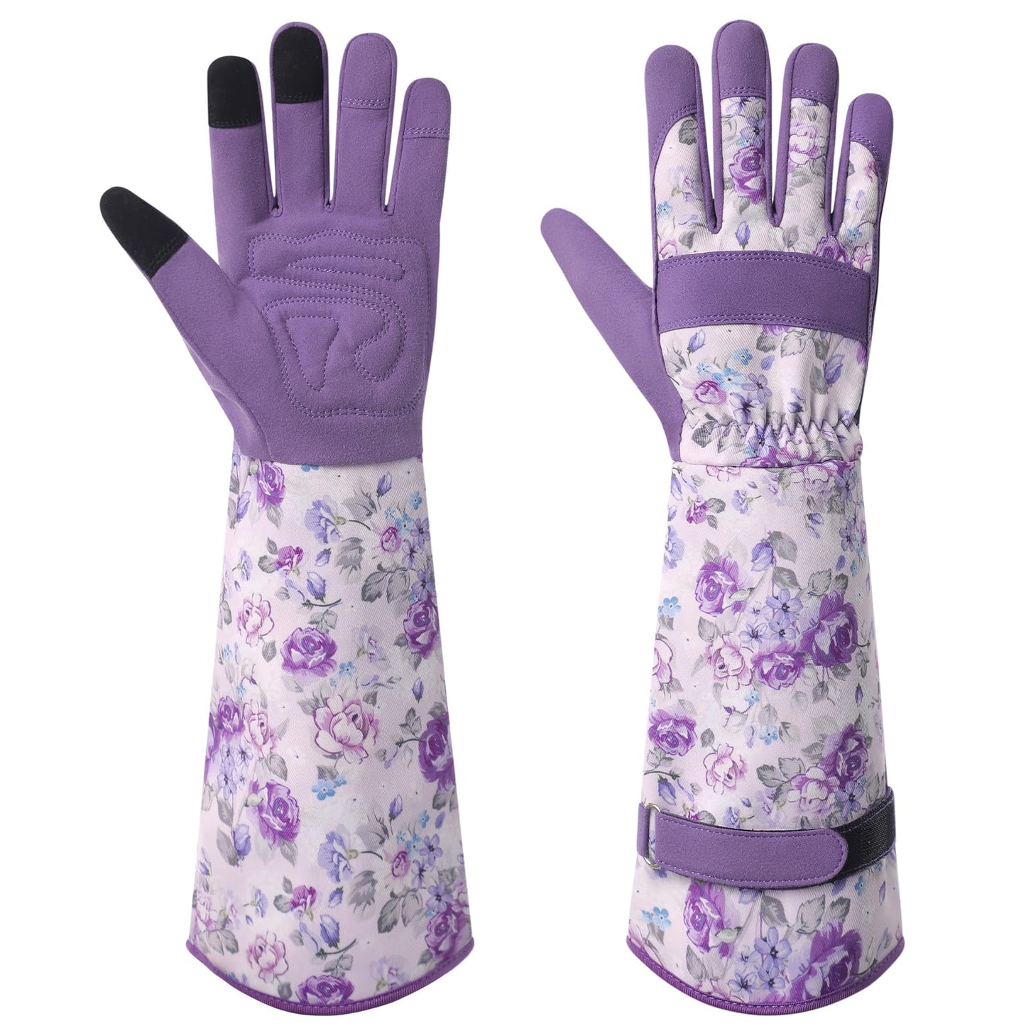 Gardening Gloves for Women - Breathable Long Garden Gloves with Grip, Thorn-Proof Puncture-Resistant Leather Work Gloves for Yard and Outdoor Work, Protective Garden Gloves for Women, Purple Flower