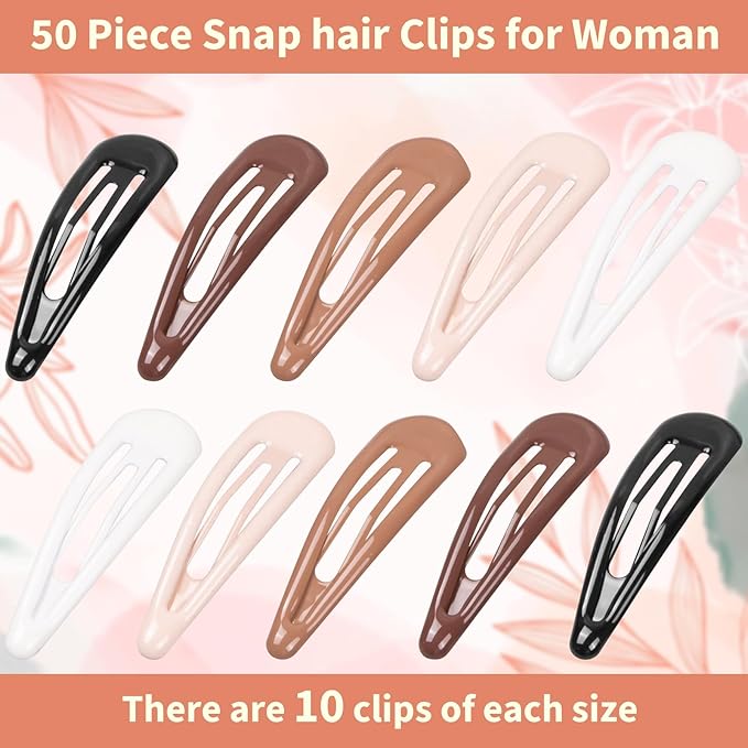 Gingbiss 50Pcs Snap Hair Clips for Women, 1.88 Inch Silicone Coating Classic Metal Hair Barrettes with Storage Case for Women Girls, No Slip Hair Accessories for Hair, 5 Assorted Colors