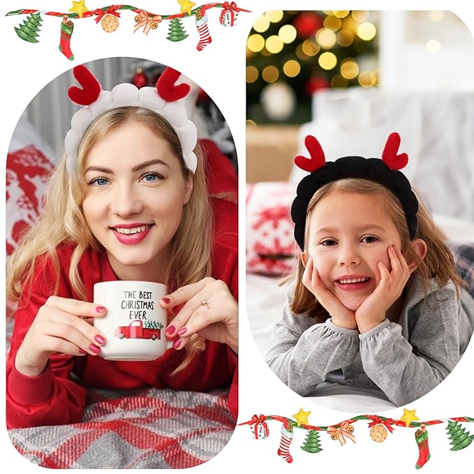 AMCAMI 2Pcs Christmas Skincare Headband for Washing Face,Makeup,Spa,Puffy Cloth Headbands for Women，Christmas Hair Accessories Gifts