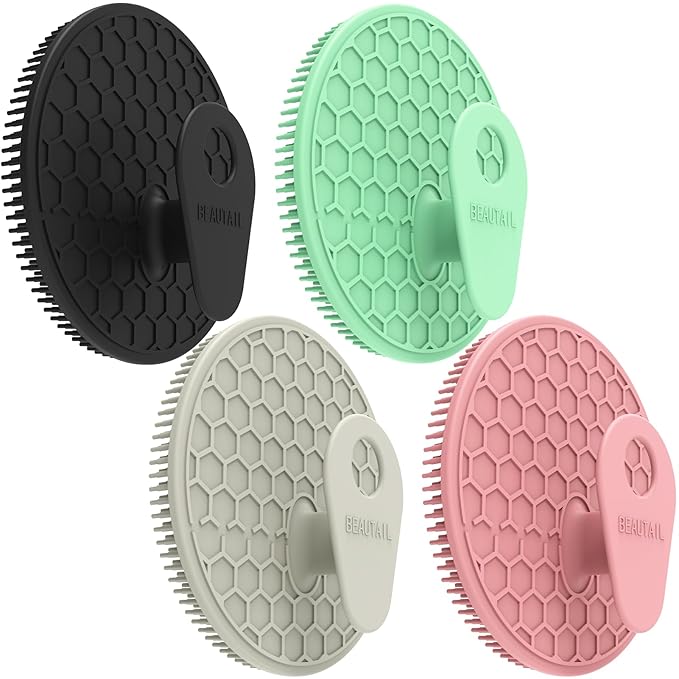 Silicone Body Scrubber 4 Pack, BEAUTAIL Shower Bath Scrubber, Gentle Exfoliating Brush for Women Men Sensitive Skin, More Hygienic Than Traditional Loofah, Long Lasting (Black+Gray+Pink+Green)