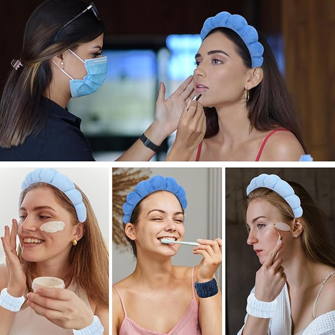 6Pcs Spa Set, Terry Cloth Headbands & Wrist Washbands for Face Washing