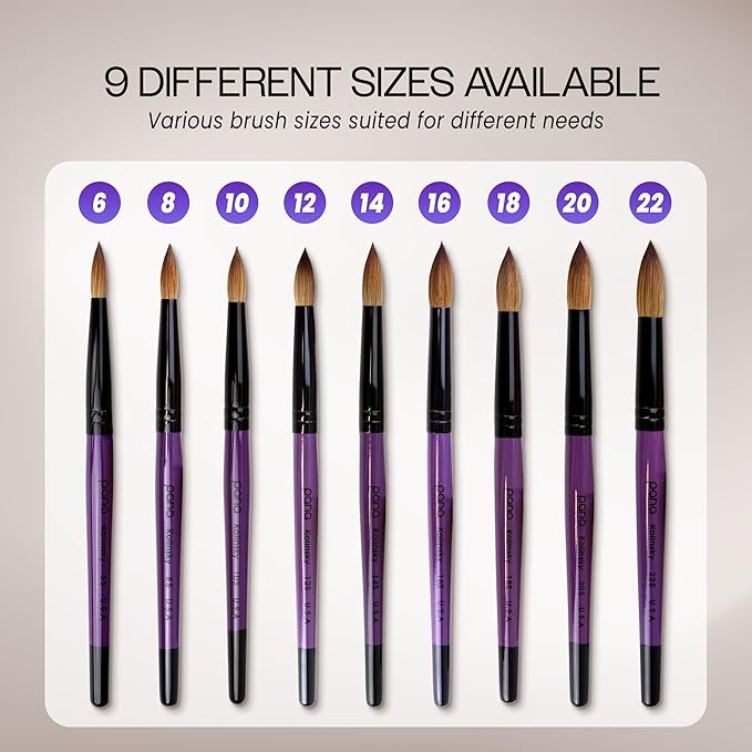 PANA Pure Kolinsky Hair Acrylic Nail Brush - Round Shape Black Ferrule with Purple Wood Handle (Size 8) - for Acrylic Nail Application, Nail Extension Manicure Pedicure Salon Beginner and Professional