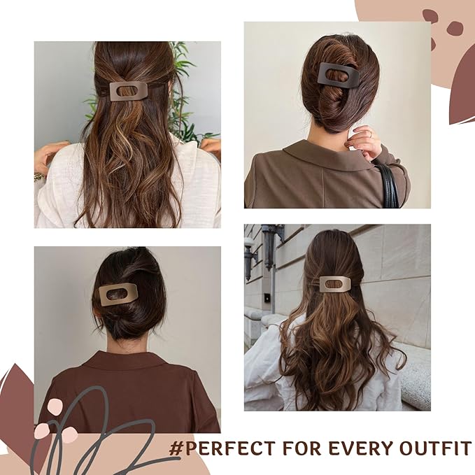 8 Pack Brown Flat Hair Clips for Women – Large Neutral Matte No-Slip Rectangle Claw Clips for Thick & Thin Hair, Strong Hold Square Hair Accessories for Everyday Office or Coffee Look