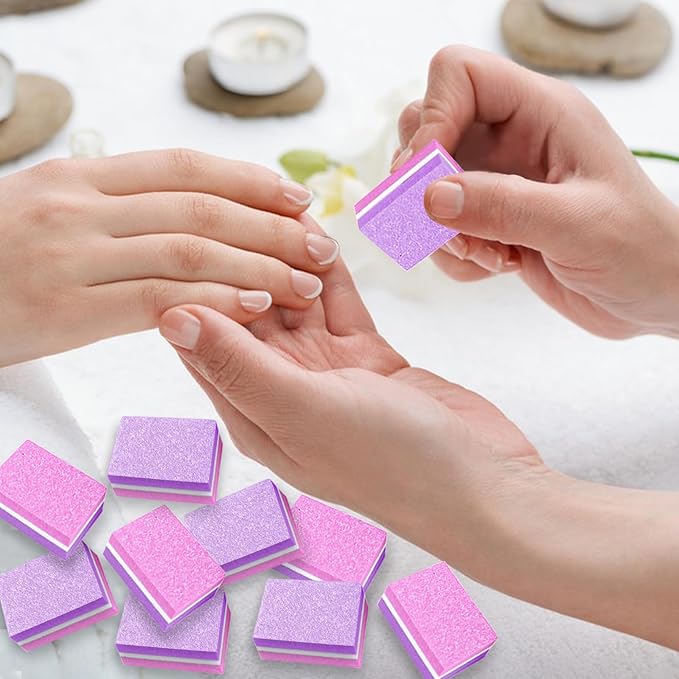 50 Pcs Sponge Nail Buffers,100/180 Grit Mini Nail Files,Mini Buffer Block Nail File for Acrylic & Natural Nails,Double-Sided Buffing Blocks for Manicure & Pedicure,Salon & Home Use(Pink-Purple)