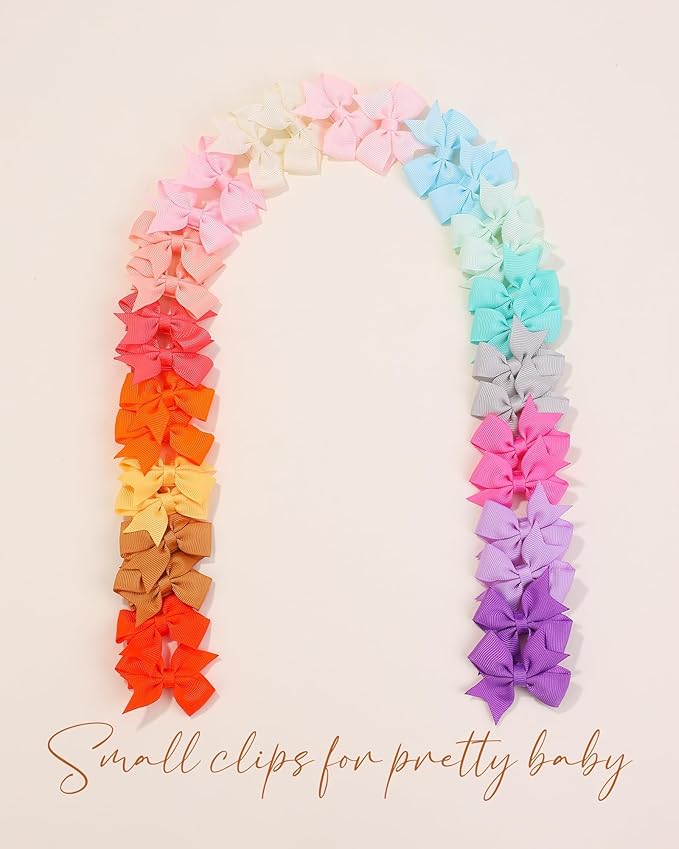 doboi 80PCS 2'' Baby Girls Fully Lined Grosgrain Boutique Solid Color Ribbon Mini Hair Bows Clips for Teens Infants Kids Toddlers Newborn Children Set of 40 Pairs