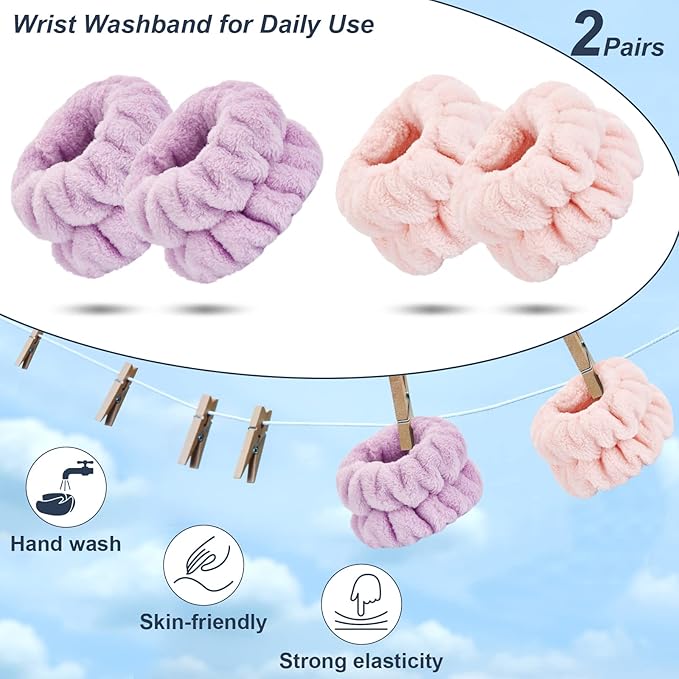 4 Pcs Wrist Bands for Washing Face-Dorbetar, Microfiber Wrist Towels for Washing Face, Spa Wristbands for Washing Face, Face Wash Wristbands, Arm Bands for Washing Face for Woman and Children
