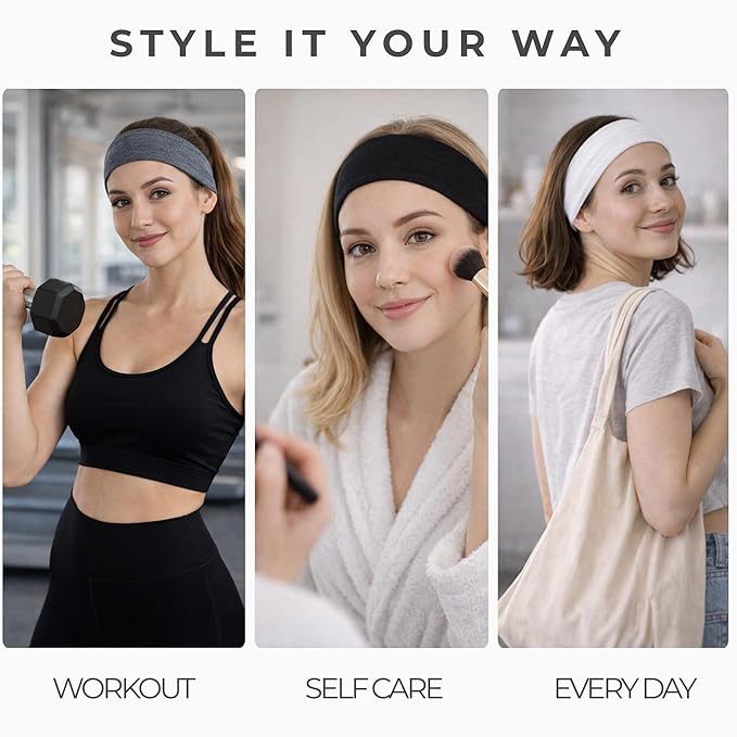 Styla Hair Headbands for Women Stretch Fashion Head Bands 10 Pack Non-Slip Head Wraps Great for Spa, Sports, Yoga, Pilates, Running, Gym Headband, Workouts (Variety)