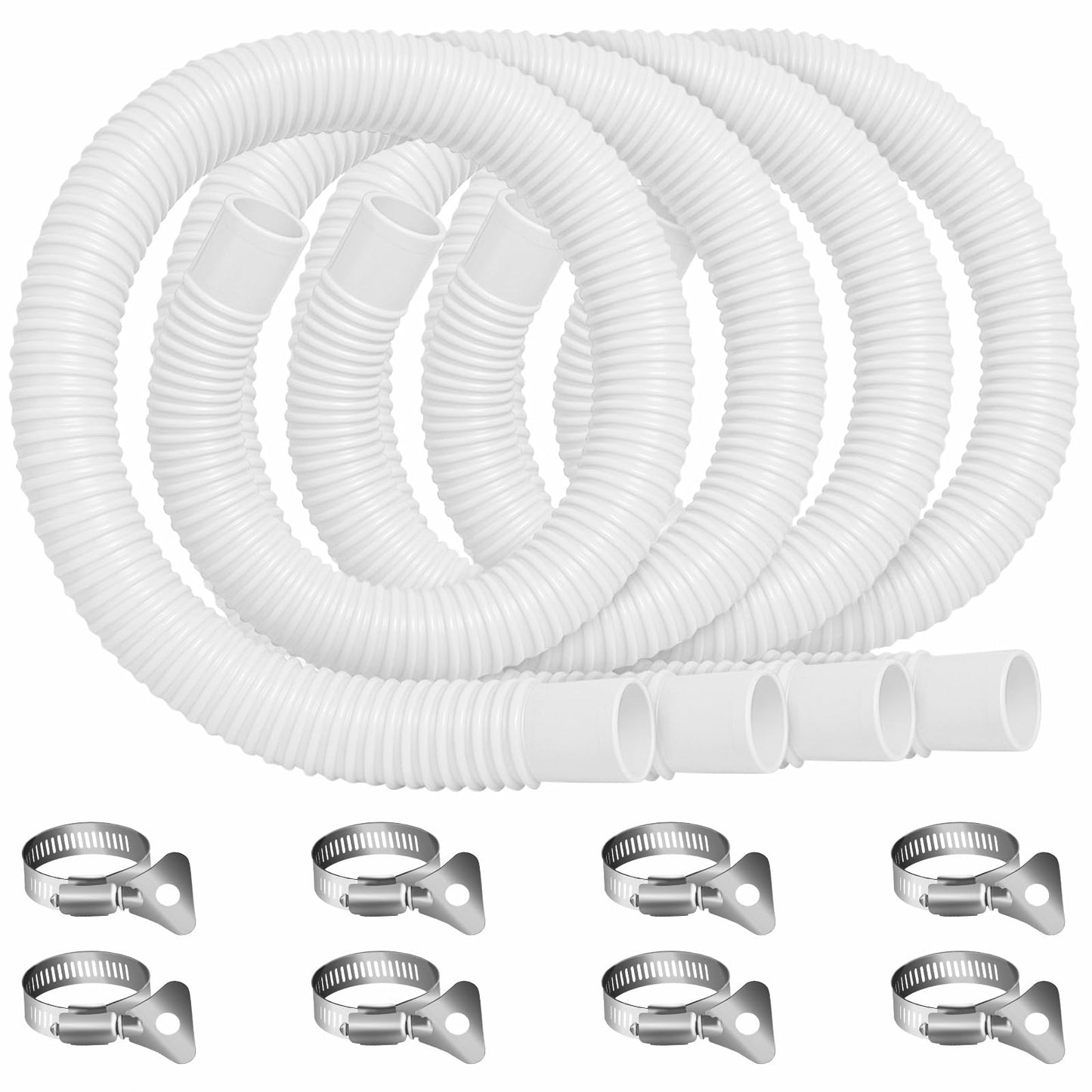 Homyplaza Replacement Pool Hoses for Above Ground Pools, 4 Pack, 1-1/4" Diameter x 59" Length, Includes 8 Metal Clamps, Compatible with All 1.25" Pool Filter Pumps