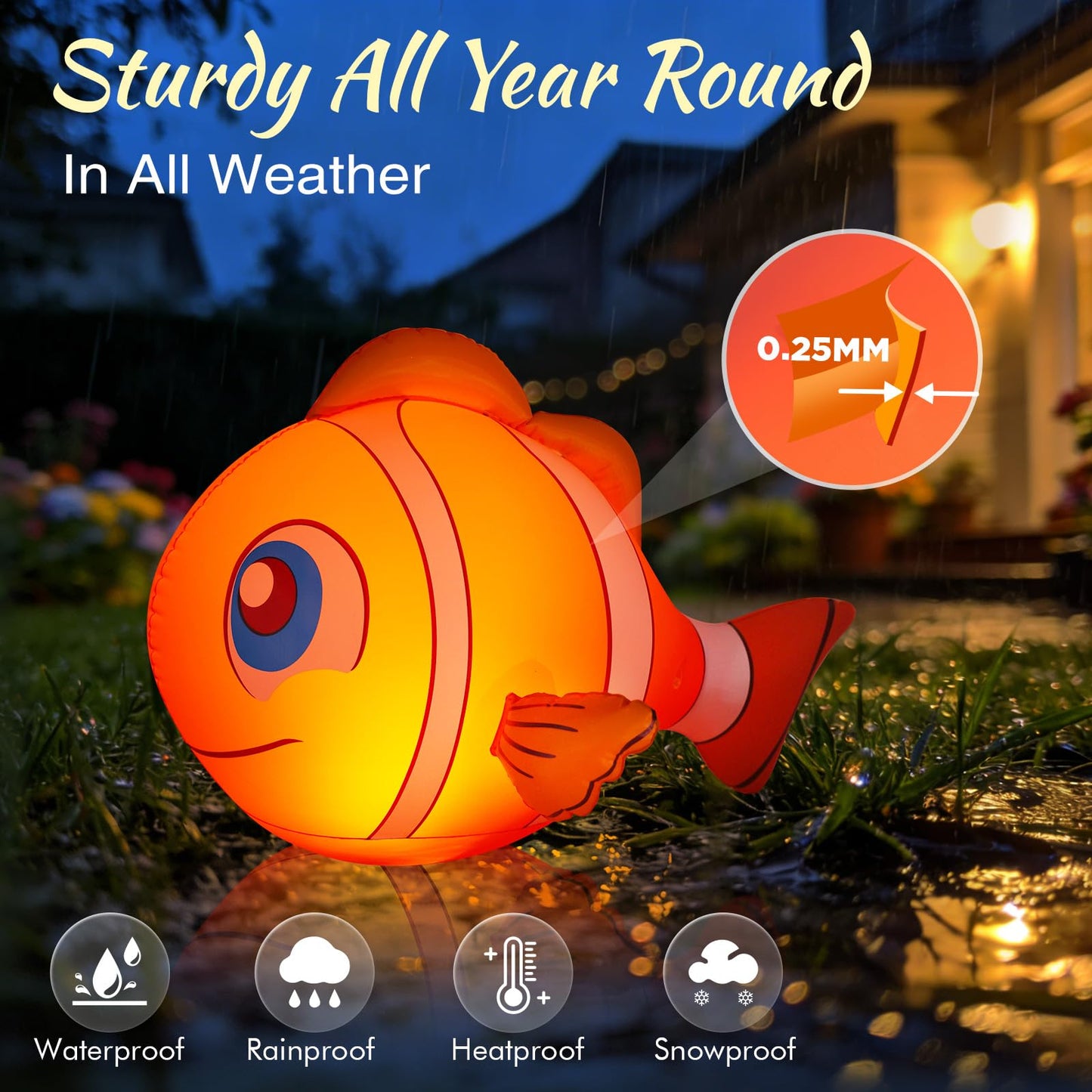 Cootway Floating Pool Lights Solar Powered, 16'' Inflatable Waterproof Clownfish Solar Pool Lights that Float, Auto On/Off LED Floating Lights for Pool Garden Backyard Outdoor Decoration - (2 Piece)