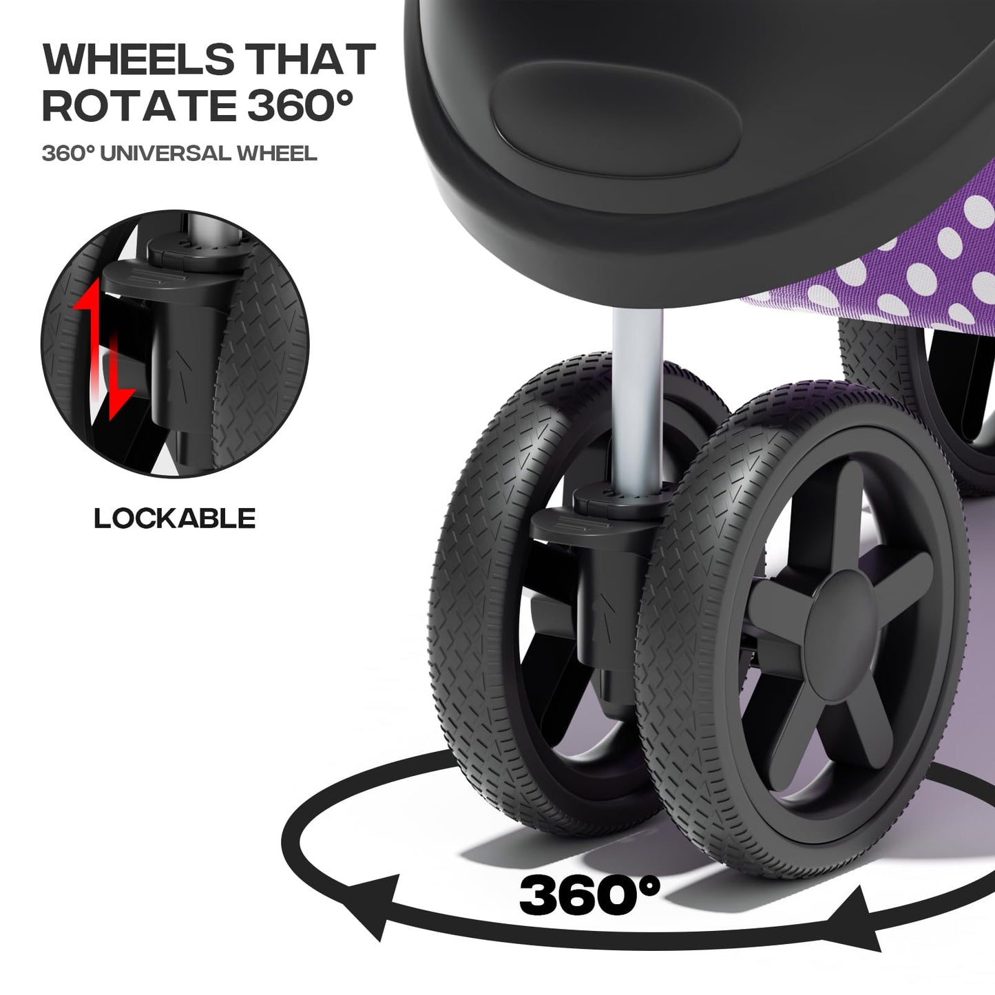 Pet Stroller for Small Dogs 10 lbs, Dog Stroller for Medium Dogs 30 lbs, Cat Strollers for 2 Cats, 3 Wheels Foldable Jogger Puppy Stroller with Storage Basket and Cup Holder, Purple Polka Dots