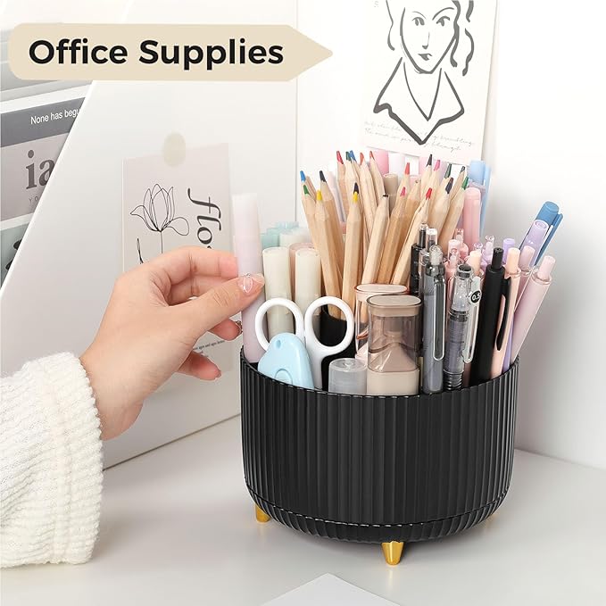 SKYDUE 2 Pack Pen Holder, 360 Degree Rotating Pencil Holder for Desk Organizer, Rotating Desktop Pen Organizer with 5 Slots, Office Supplies, Pencil Cup for Office, School, Home