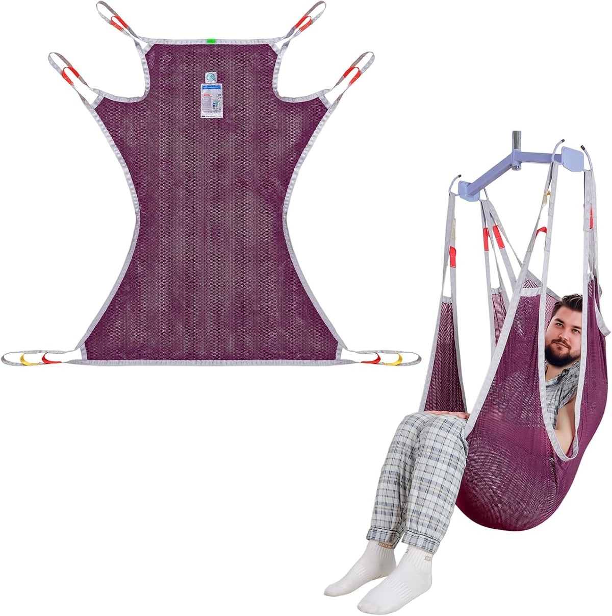 Full Body Patient Lift Sling - 440lbs Heavy Duty Breathable Mesh Shower Sling for Bathing & Toileting, Universal Transfer Sling Mobility Aid for Elderly, Seniors & Home Care (Purple, Large)
