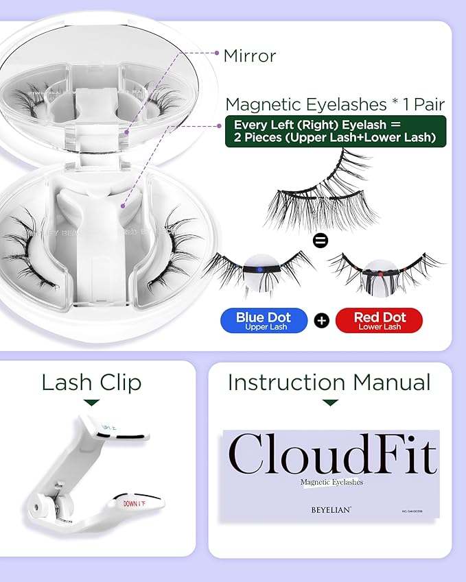 BEYELIAN Portable Magnetic Eyelashes with Applicator Kit All-In-One Box, Upgrade Soft Reusable Magnetic Lashes, No Glue Needed False EyelashesAYT35 (Lightweight & Comfortable)