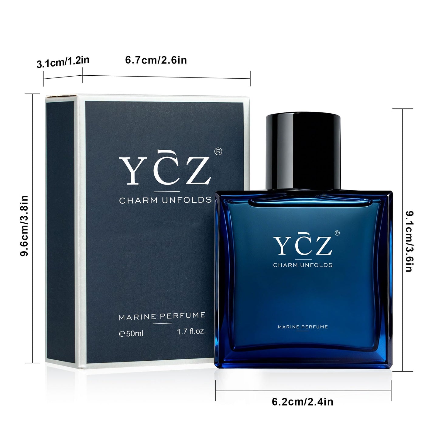 Ycz Charm Unfolds Marine Perfume for Men, 1.7 oz. Long Lasting Eau De Parfum Cologne For Men, Oriental Woody Fragrance - Ideal Special Occasions, Making it the Ideal gentlemen’s Gift