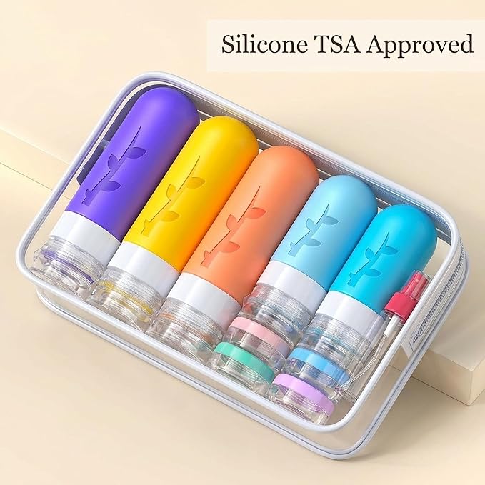 Aeomni 19pack Travel Bottles for Toiletries, TSA Approved Silicone Size Containers for toiletries, Refillable & Leakproof Travel shampoo and conditioner bottles