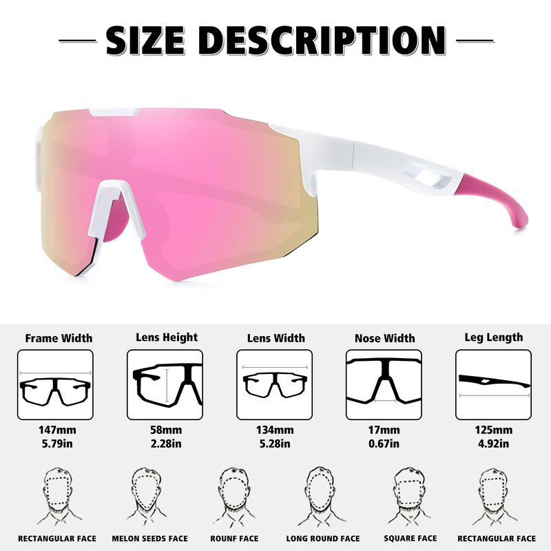 STORYCOAST Sports Polarized Sunglasses for Men Women Fishing Cycling Driving Baseball Bike Sunglasses UV400 Protection White Frame/Pink Mirror Lens