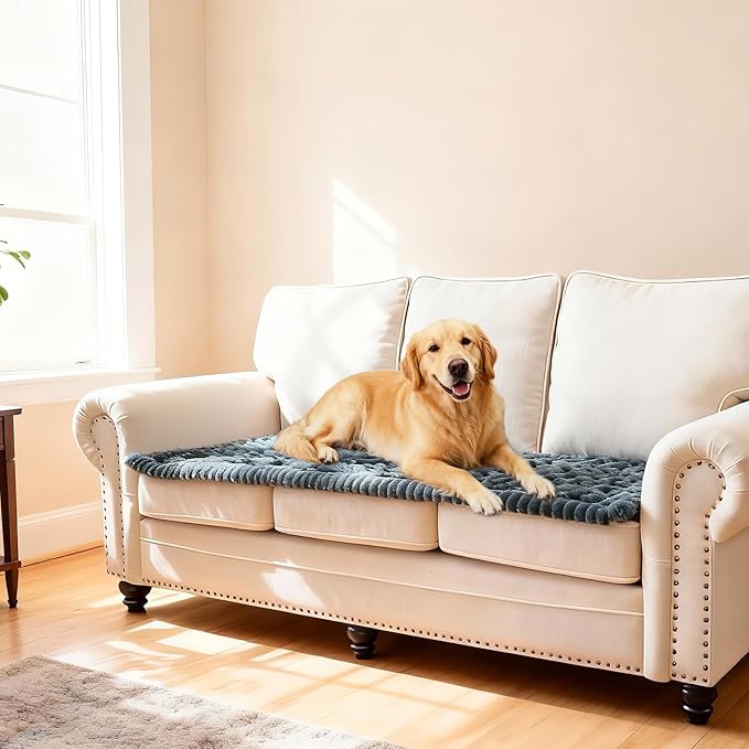 Waterproof Couch Cover for Dogs Washable,Non Slip Fuzzy Durable Couch Covers for 3 Cushion Sofa Pet Friendly Sofa Cover Dog Thick Soft Slipcovers Protector Couches Mat Bed (Grey, 27.6" x 82.7")