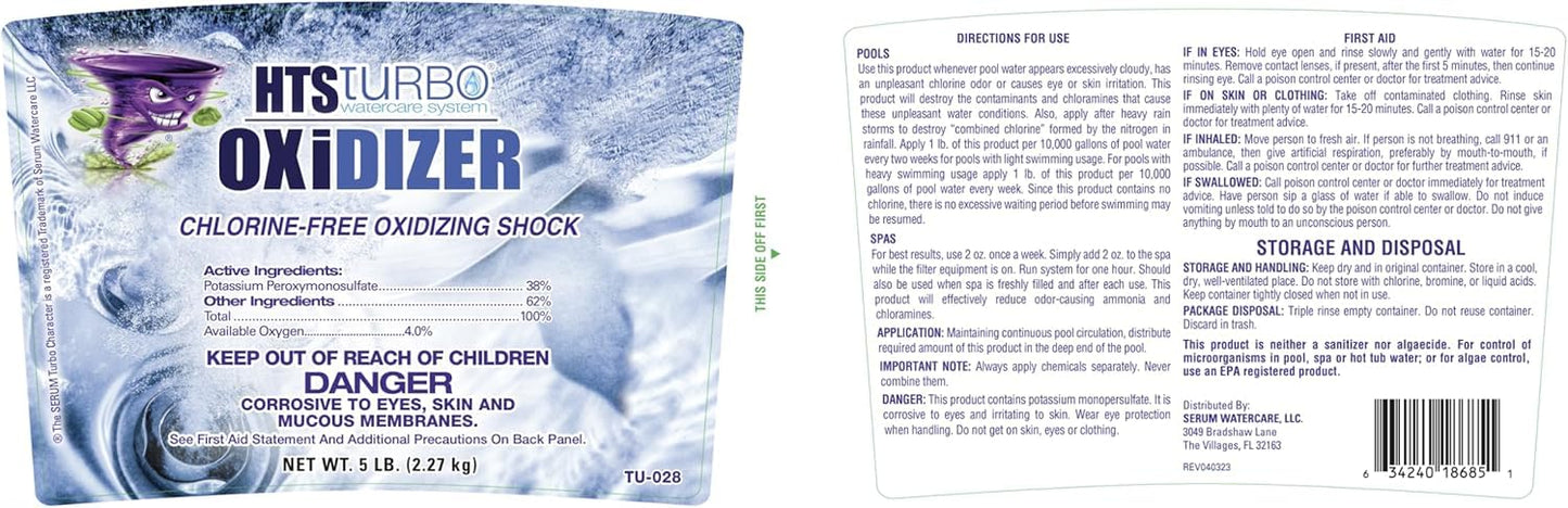 HTS Turbo Oxidizer Shock for Pools, Hot Tubs & Spas - 5 lbs Made in USA | Fast-Dissolving Oxidizing Shock for Pool | Non Chlorine Pool Shock Treatment | Non Chlorine Shock for Pool Clears Water