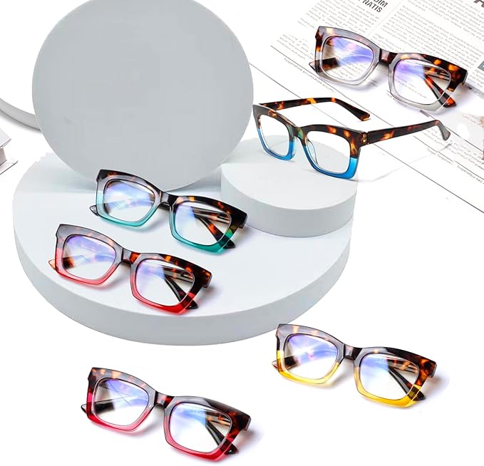 6 Pack Reading Glasses for Women Blue Light Blocking Computer Square Readers with Spring Hinge (Mix Color-1, 1.25, x)