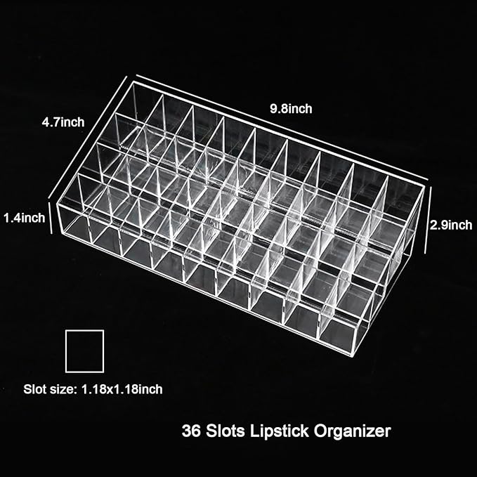 Lipstick Organizer 36 Slots Plastic Clear Comestic Display Holder for Lip gloss Chapstick Perfume Nail Polish Essential Oil