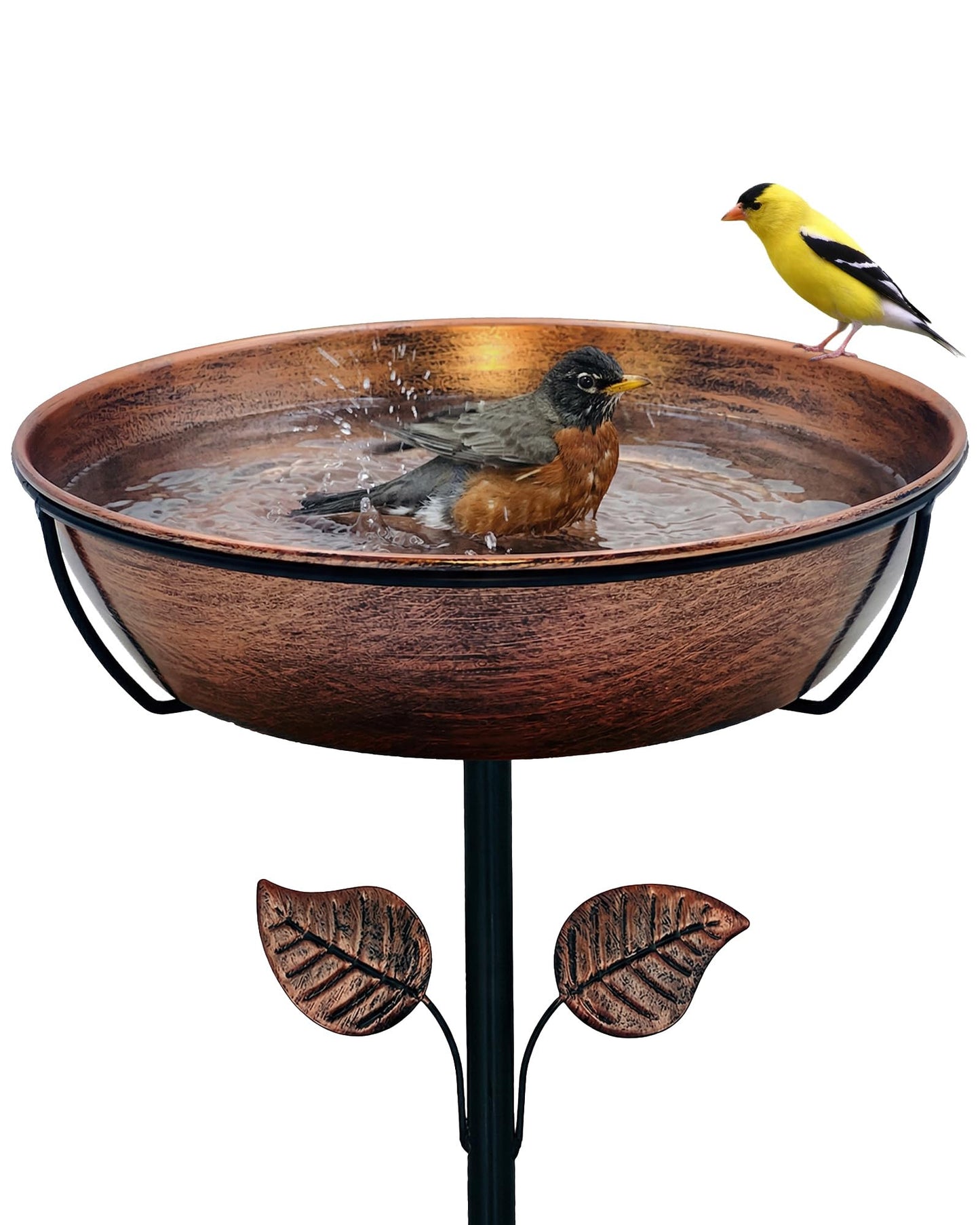 OUISJYER 3" Deep Metal Bird Bath for Outdoors, Removable 13" Dia Bowl with Stable Upgrades Stake, Easy to Clean Birdbaths for Garden Yard Lawn Decor 1.4 Gallon