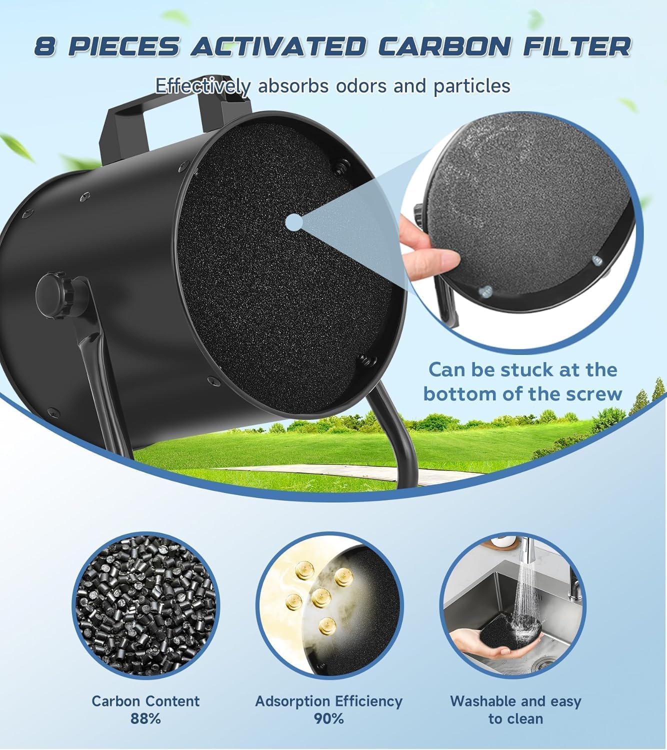 YOZON 8'' Portable Range Hood, Kitchen Exhaust Fan with Switch, Desktop Range Hood, 455 CFM Efficient Kitchen Ventilation, 120° Adjustable Angle, 8x Activated Carbon Filters for BBQ/Camping/RV