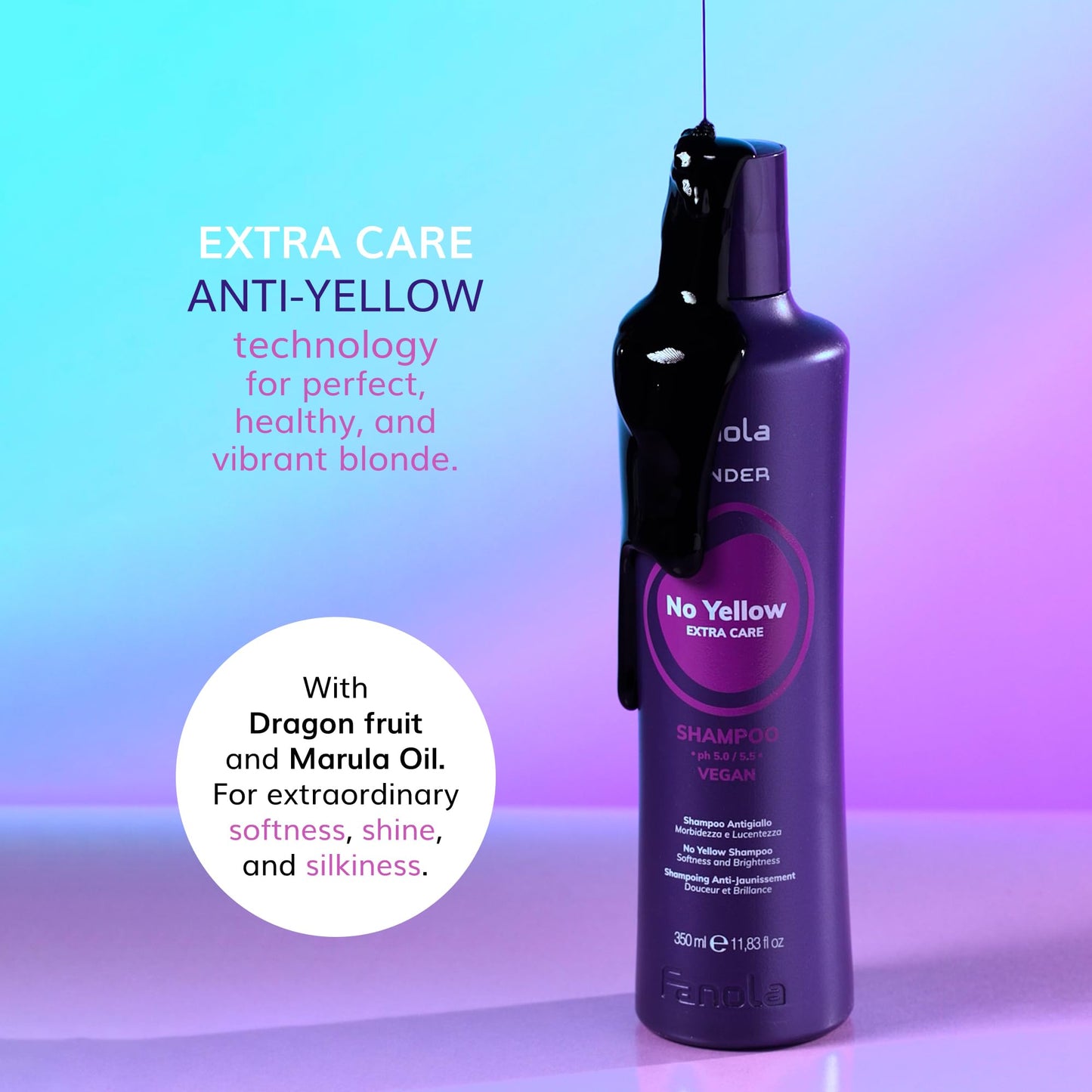 Fanola Wonder No Yellow Purple Shampoo - Purple Color Depositing Shampoo for Blondes, Bleached & Grey Hair - Formulated with Violet Pigment to Remove Brassy Tones from Hair (11.83 Fl Oz)
