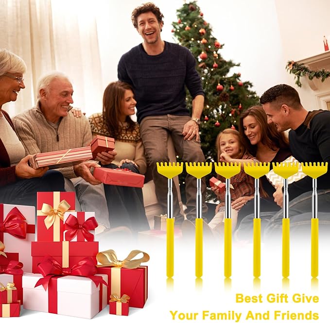 NICEMOVIC 6 Pack Back Scratcher for Women Men, Christmas Stocking Stuffers, Prizes for Adults, White Elephant Gifts for Adults, Extendable Bulk Back Massager Tool for Thanksgiving Birthday (Yellow)