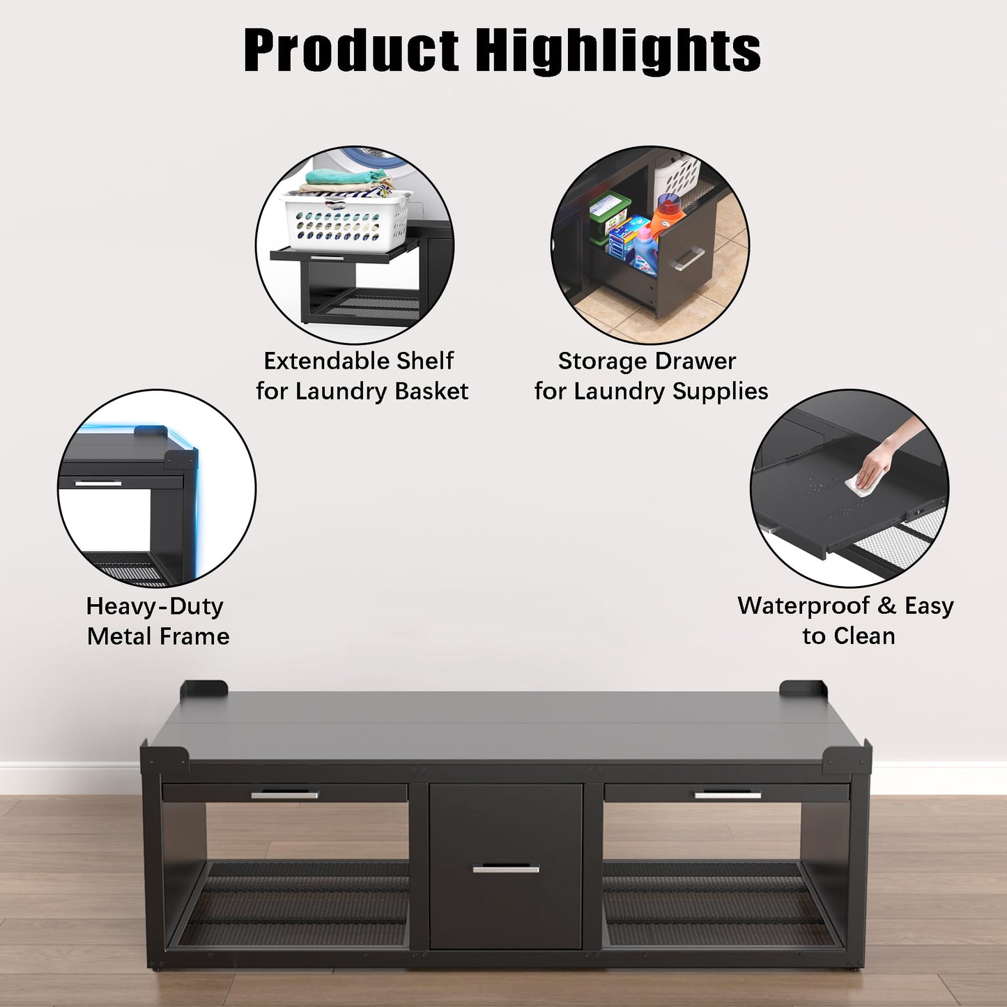 GDLF Washer and Dryer Pedestals, Universal Fit Washer and Dryer Stand with Pull-Out Shelf, 58.1"x29.1"Laundry Pedestal with Storage, 800LBS Capacity，Black