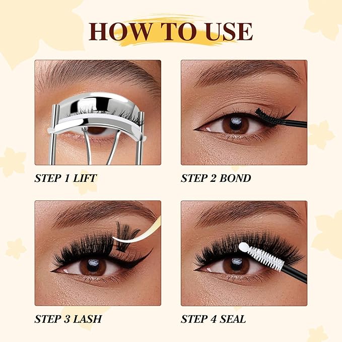 QUEWEL Lash Clusters Kit, 320Pcs 100D Lash Cluster Eyelash Extensions Mix 12-18mm 3D Eyelash Clusters with Lash Bond and Seal and Lashes Tweezers Easily Create 3D Lashes Clusters at Home(100D Kit)