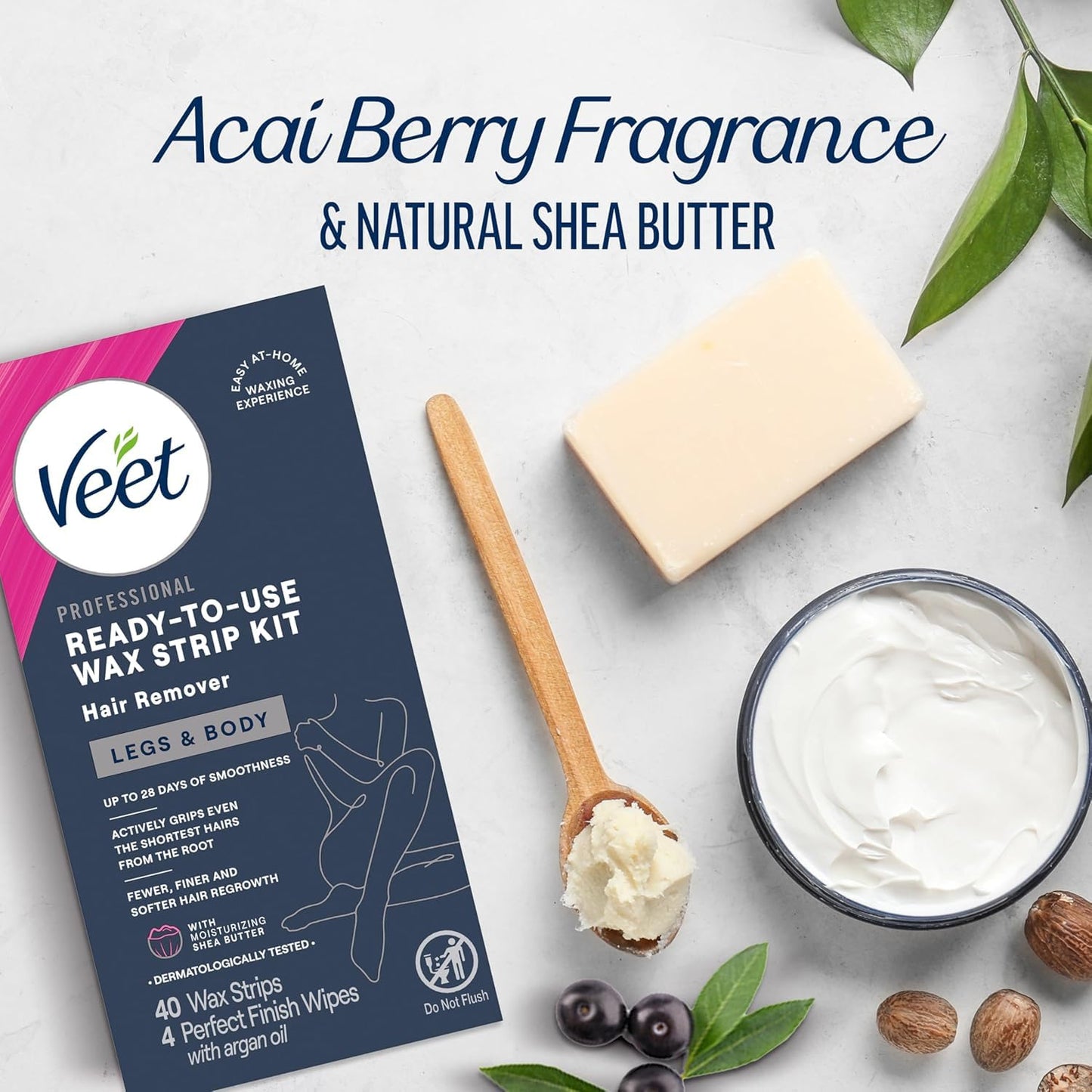 VEET Sugar Wax Strips For Women's Body Hair Removal, Bikini Hair Removal Kit, Pubic, Dermatologically Tested For Body & Intimate Areas, 40ct Wax Strips with Shea Butter & 4ct Wipes (Pack of 2)