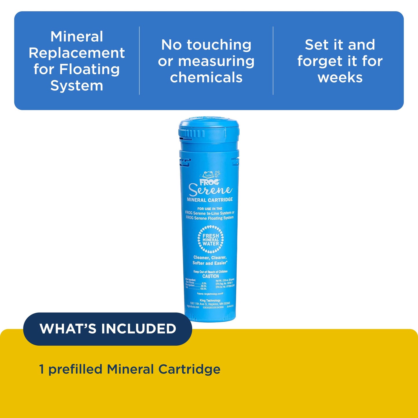 FROG Serene Mineral Replacement Cartridge for Hot Tubs for use only with FROG Serene in-Line and Floating Sanitizing Systems for Spas up to 600 gallons, Quick and Easy Hot Tub Sanitizer