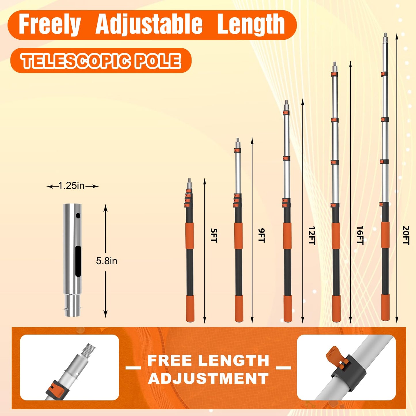 SISIUPASSIE 20FT Telescopic Pool Pole, Heavy Duty Swimming Pool Pole Adjustable Length, Aluminium Aolly, Universal Pole for Skimmer Nets, Vacuum Heads and Brushes