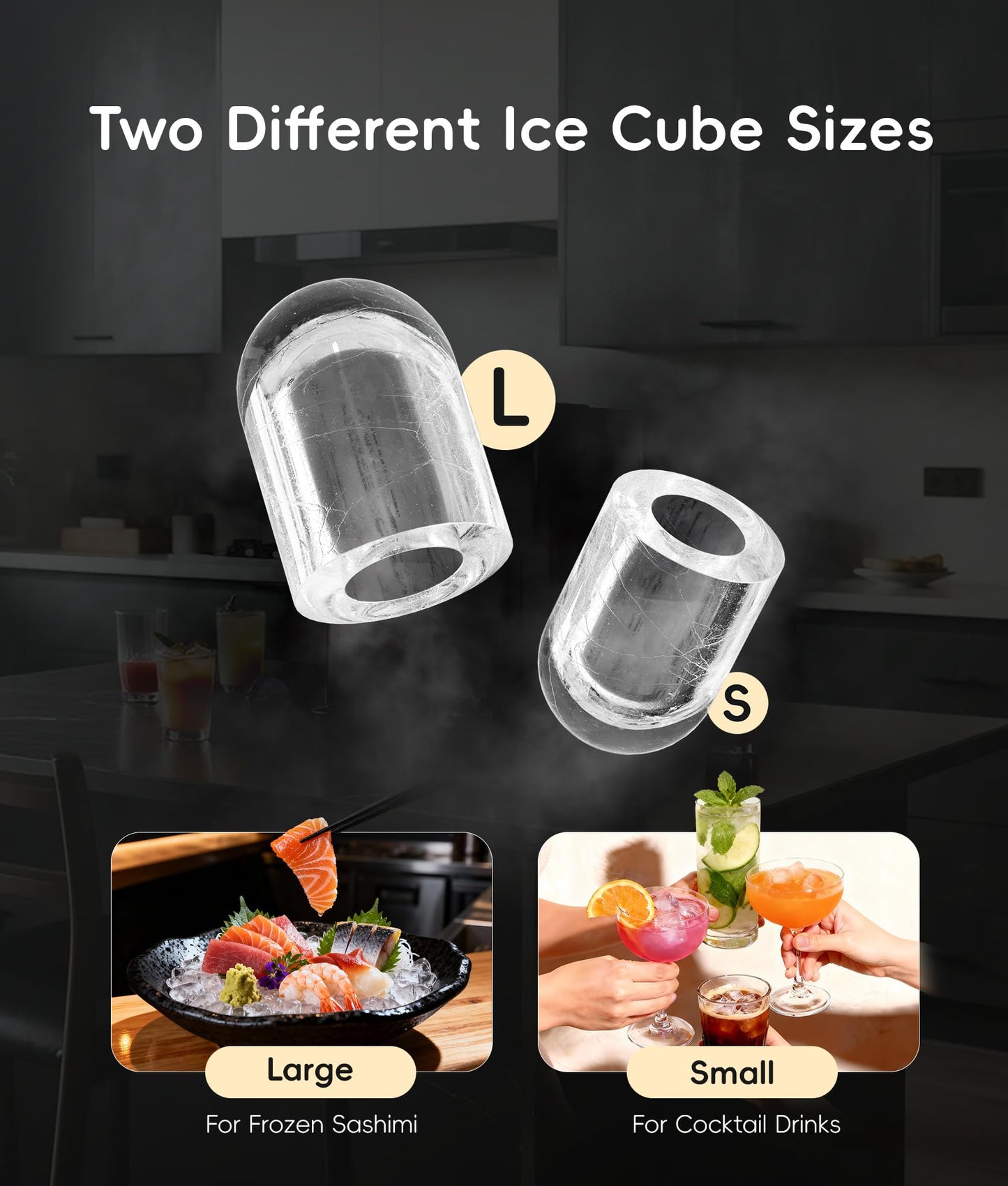 ecozy Portable Ice Makers Countertop, 8 Cubes in 6 Mins, 26lbs/Day, Bullet Ice Maker Machine with 2 Ice Sizes, Self-Cleaning Ice Maker with Carry Handle for Home/Kitchen/Party/Travel - 2026 Version