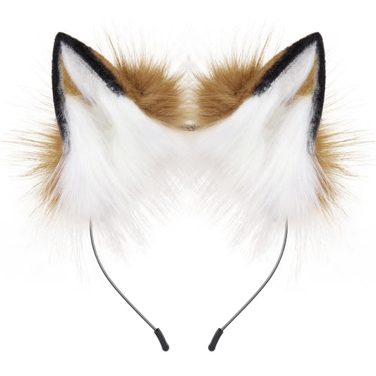 HAOAN Handmade Faux Fur Fox Wolf Ears Headband Halloween Christmas Cosplay Party Costume Accessories