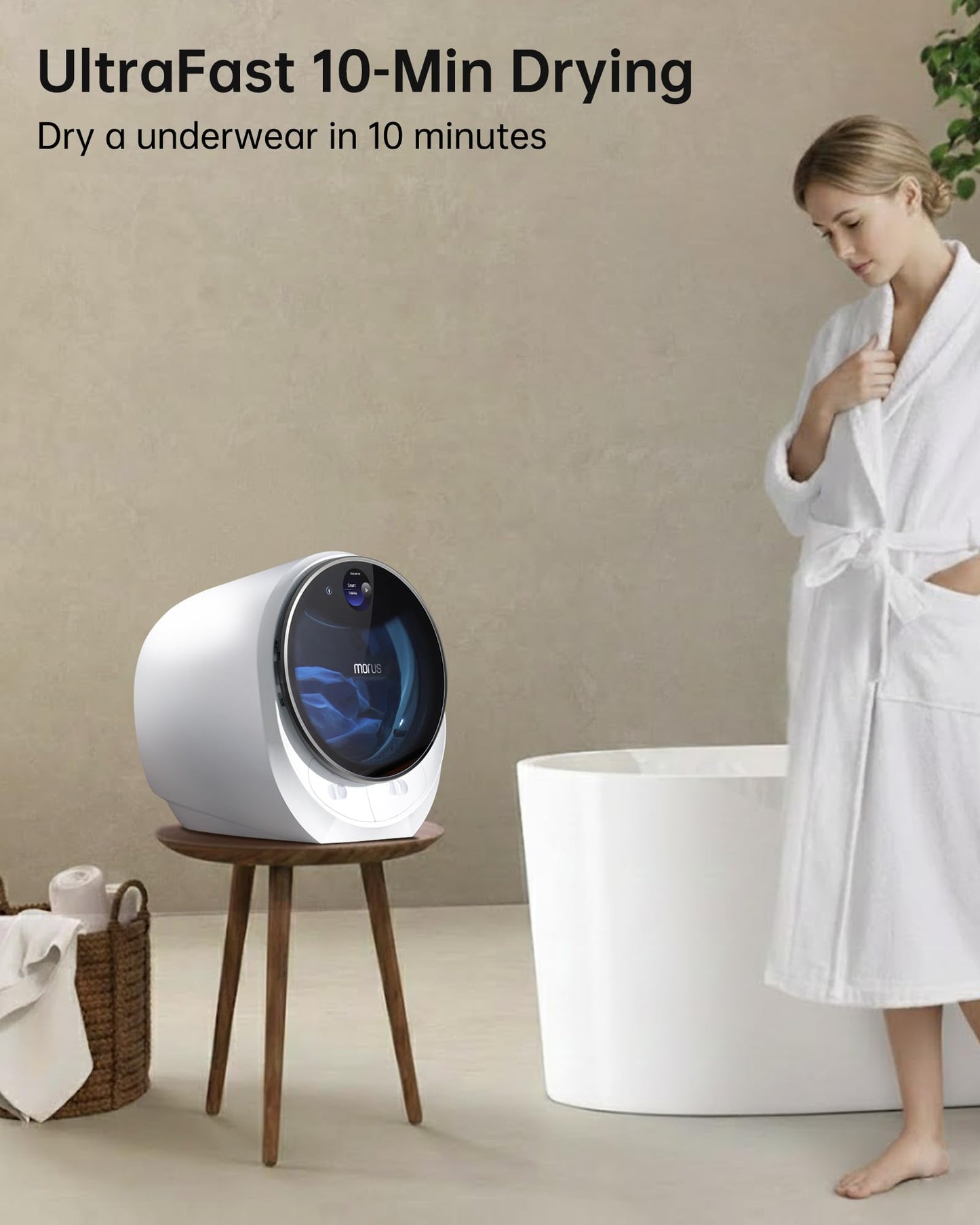 Morus Clothes Dryer with 8 Smart Drying Modes,1200W Dryer Machine with Stainless Steel Drum, No Installation Required, Plug & Play, Anti-Crease, Odor Removal,for Apartments Dorm RV