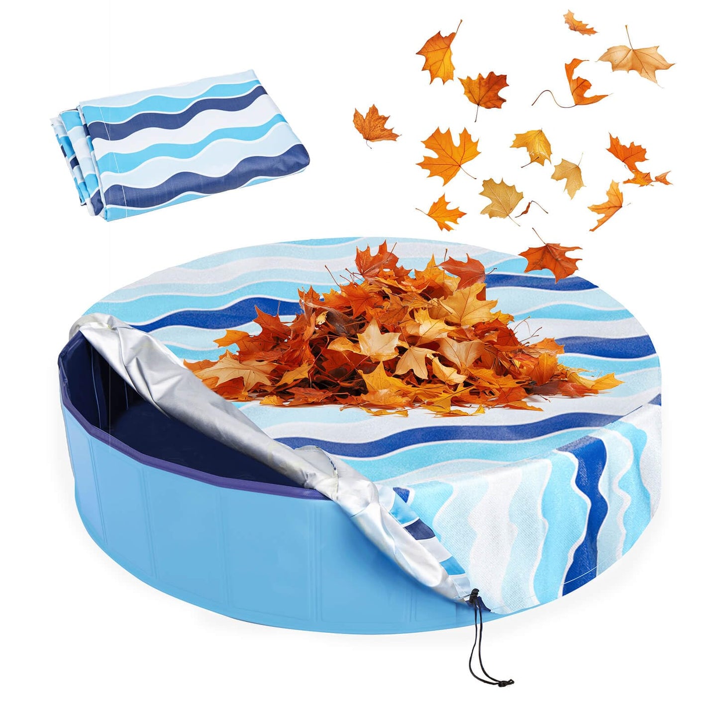 Ladadee Foldable Dog Pool Cover – Waterproof Round Pet Dog Kiddie Bath Tub Lid Cover, Fit for 32/48/63 Inch Pools, Outdoor Portable Puppy Pool Accessories with Drawstring